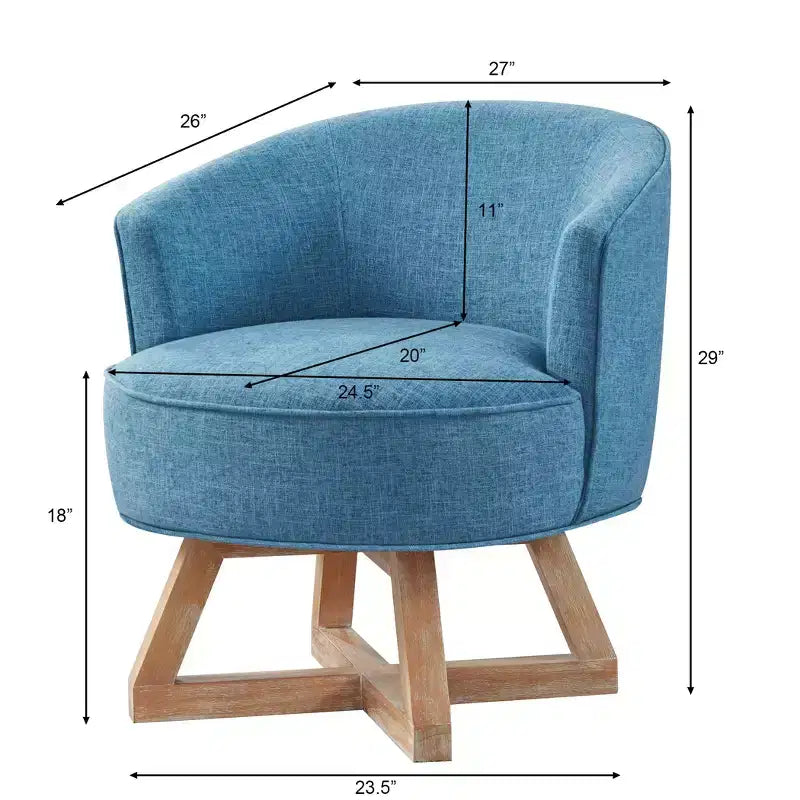 Sedia Glenn Girevole a 360° in Lino con Base a Croce in Legno di Gomma