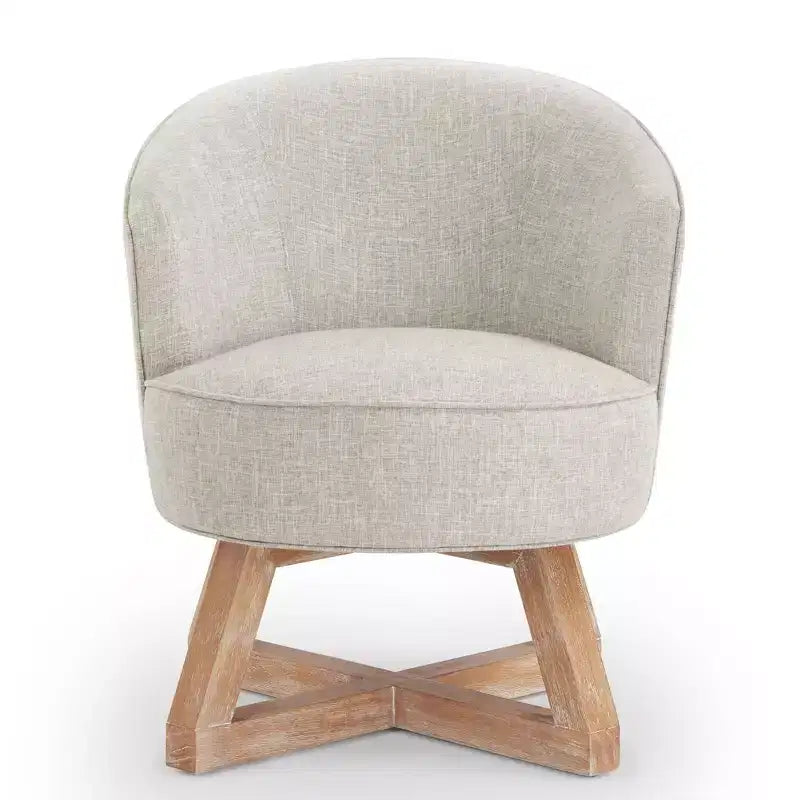Sedia Glenn Girevole a 360° in Lino con Base a Croce in Legno di Gomma