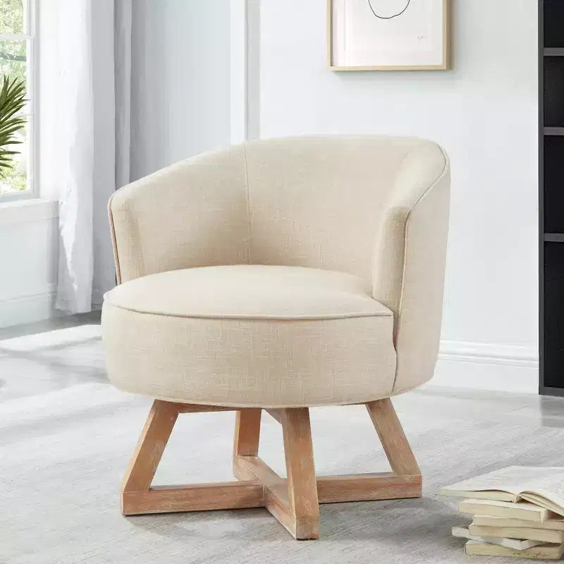 Sedia Glenn Girevole a 360° in Lino con Base a Croce in Legno di Gomma