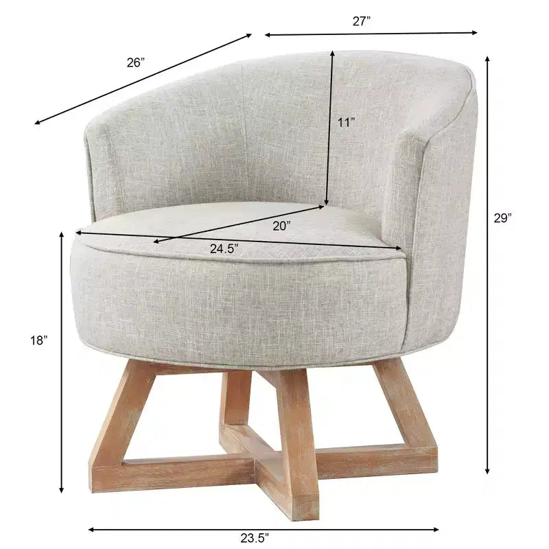 Sedia Glenn Girevole a 360° in Lino con Base a Croce in Legno di Gomma
