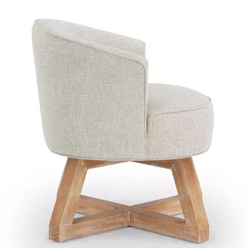 Sedia Glenn Girevole a 360° in Lino con Base a Croce in Legno di Gomma