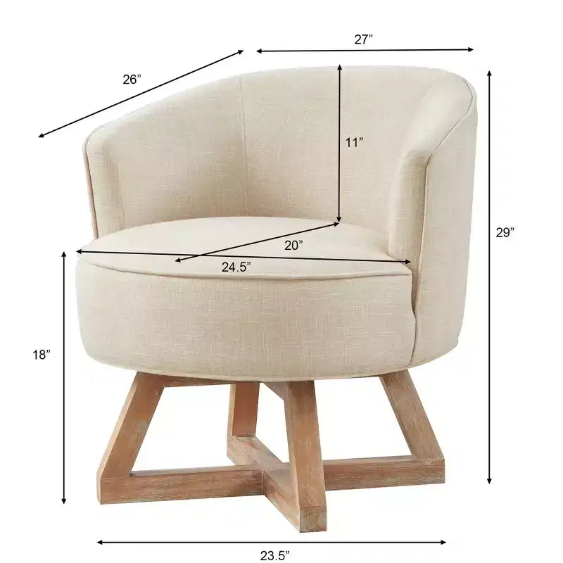 Sedia Glenn Girevole a 360° in Lino con Base a Croce in Legno di Gomma