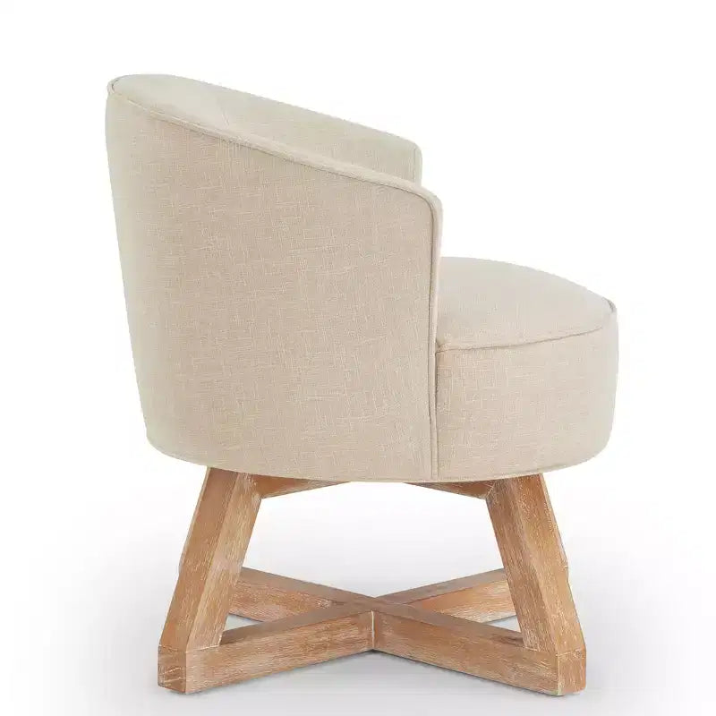 Sedia Glenn Girevole a 360° in Lino con Base a Croce in Legno di Gomma
