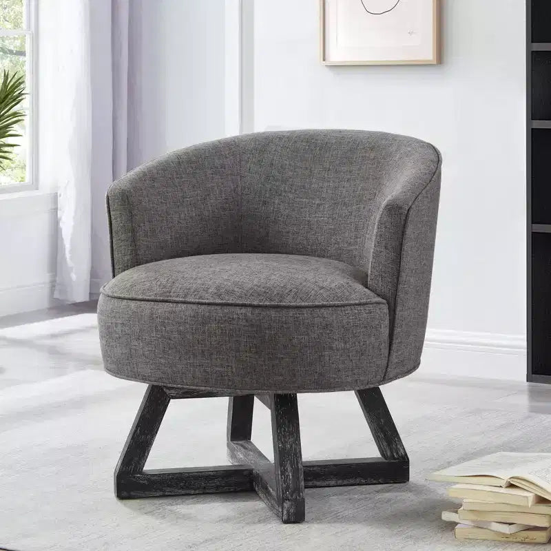 Sedia Glenn Girevole a 360° in Lino con Base a Croce in Legno di Gomma