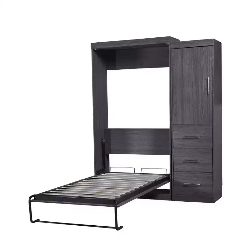 Letto a scomparsa in legno con armadio e cassetti