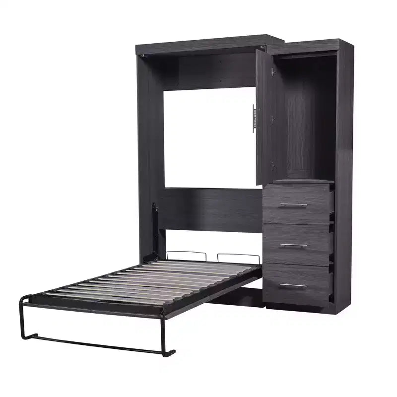 Letto a scomparsa in legno con armadio e cassetti
