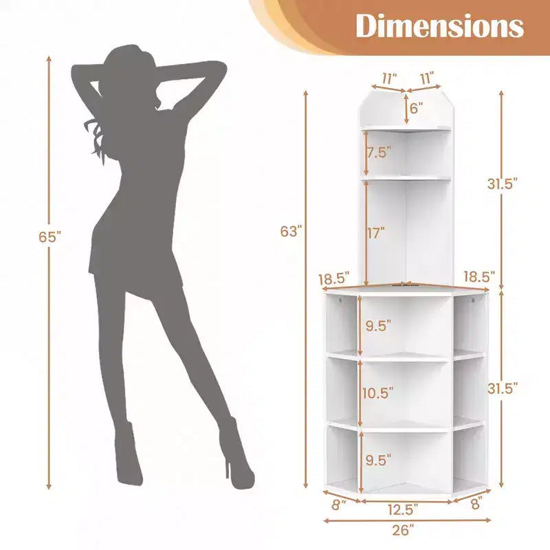 Scaffale angolare a 6 ripiani, Libreria angolare alta 160 cm con 2 porte USB e stazione di ricarica Marrone/Bianco
