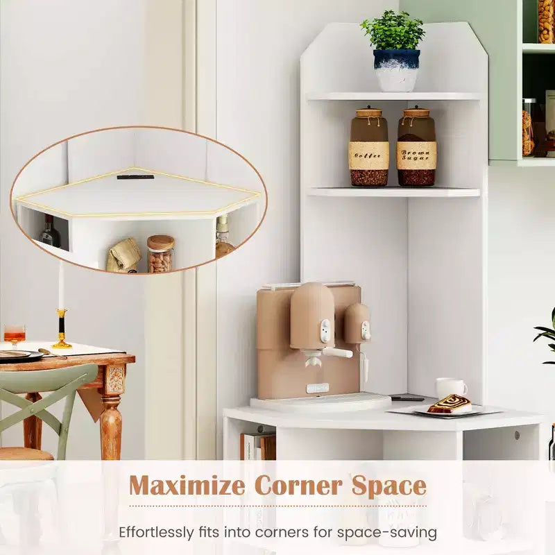 Scaffale angolare a 6 ripiani, Libreria angolare alta 160 cm con 2 porte USB e stazione di ricarica Marrone/Bianco