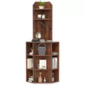 Costway 6-Tier Corner Shelf 63 Tall Corner Bookshelf with 2 USB Ports & Charging Station Brown/White