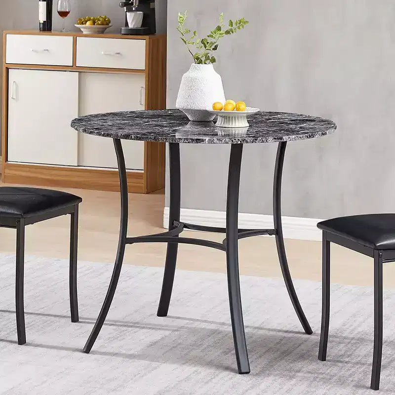 Tavolo da pranzo rotondo da 36 pollici per 4 persone, piano in finto marmo con gambe in metallo per cucina, piccoli spazi