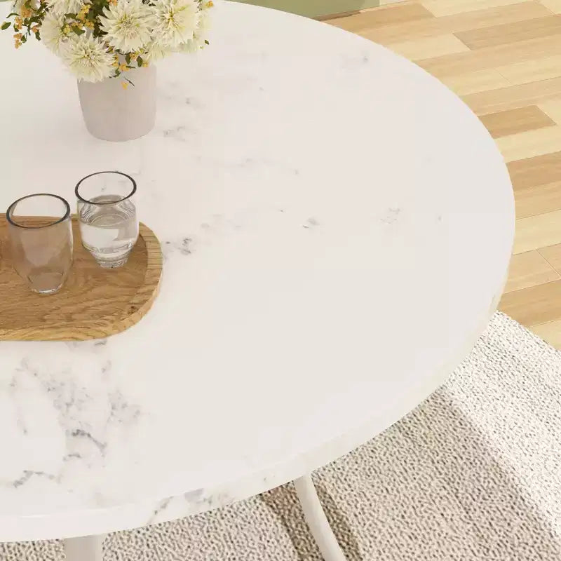 Tavolo da pranzo rotondo da 36 pollici per 4 persone, piano in finto marmo con gambe in metallo per cucina, piccoli spazi