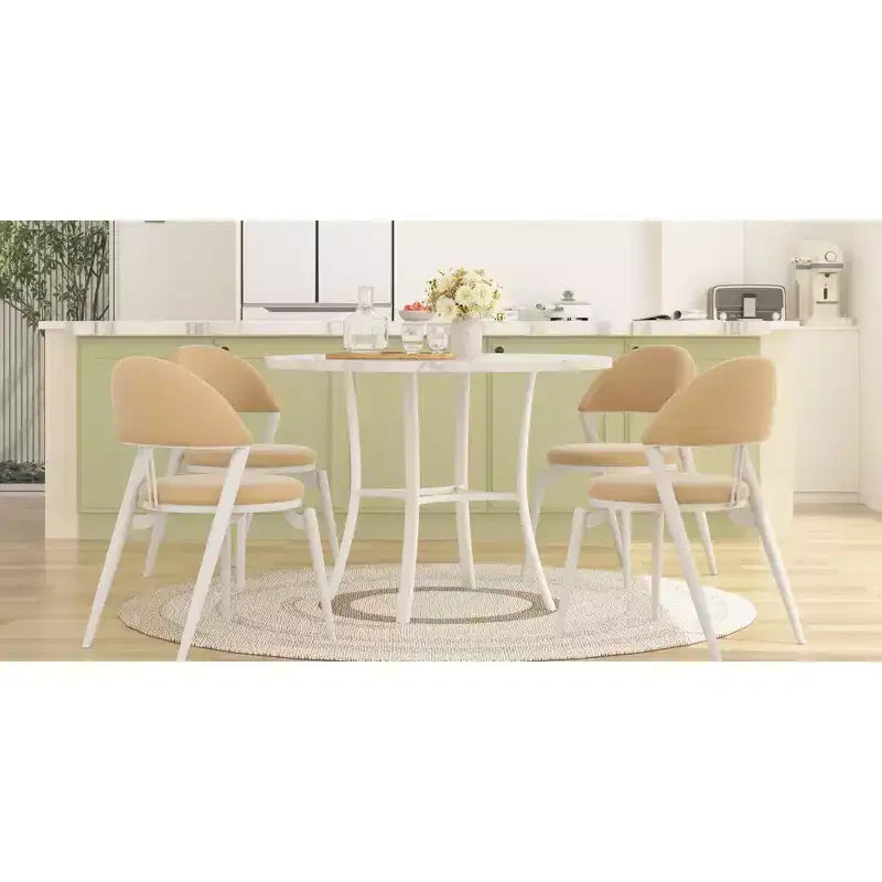 Tavolo da pranzo rotondo da 36 pollici per 4 persone, piano in finto marmo con gambe in metallo per cucina, piccoli spazi
