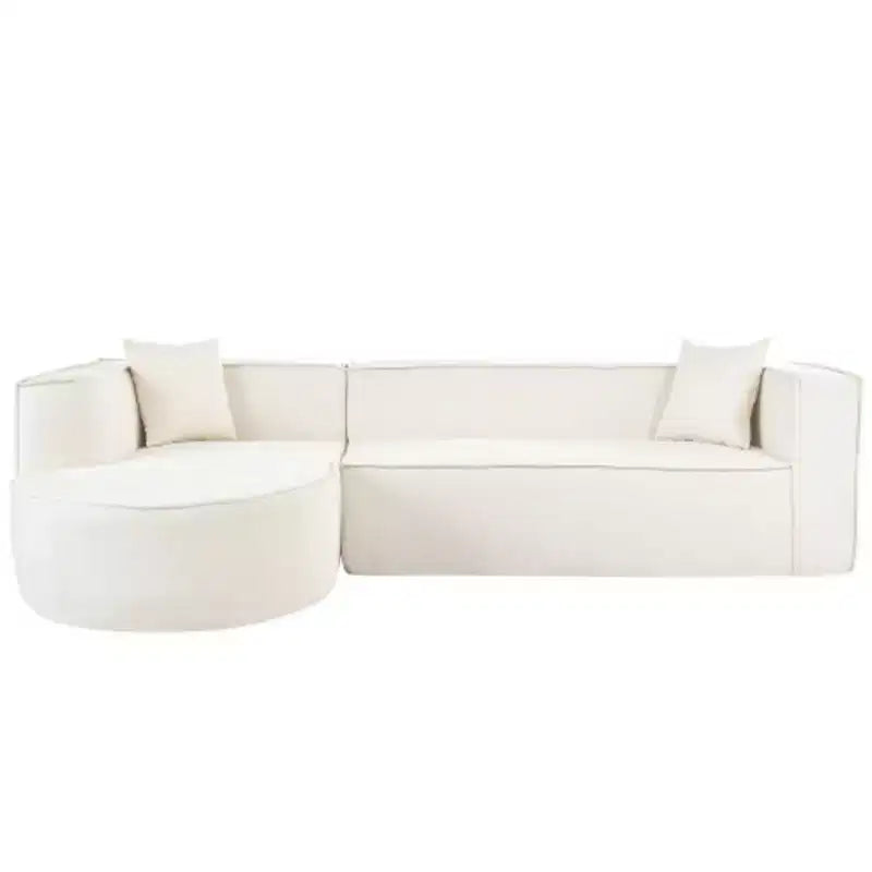 Divano componibile in stile moderno, divano componibile in spugna, divano componibile a L modulare con elegante design curvo e lussuoso tessuto ciniglia, due cuscini decorativi, per soggiorno, studio
