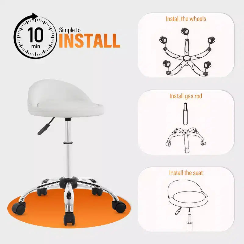 Sgabello Girevole Regolabile in Altezza per Salone, Sedia da Estetista con Comoda Seduta in Pelle Sintetica e Base in Metallo Cromato