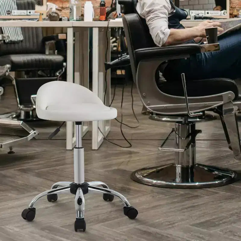Sgabello Girevole Regolabile in Altezza per Salone, Sedia da Estetista con Comoda Seduta in Pelle Sintetica e Base in Metallo Cromato