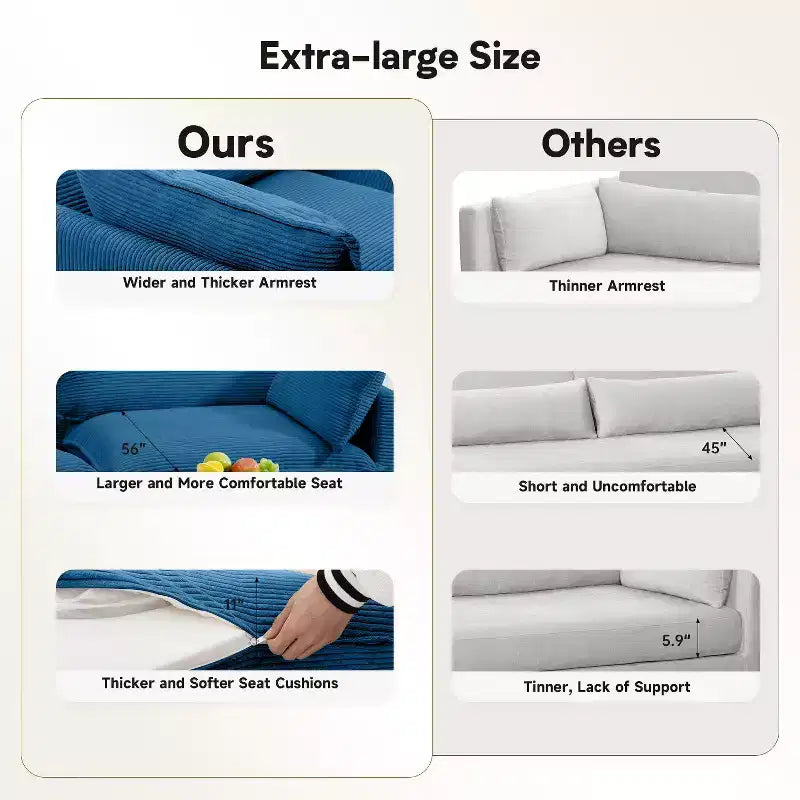41.34 Poltrona accentata oversize in velluto a coste, poltrona divano con pouf e seduta ampia, poltrone moderne da lettura per camera da letto e soggiorno