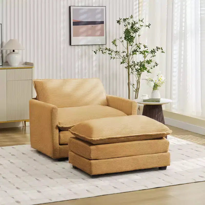 41.34 Poltrona accentata oversize in velluto a coste, poltrona divano con pouf e seduta ampia, poltrone moderne da lettura per camera da letto e soggiorno