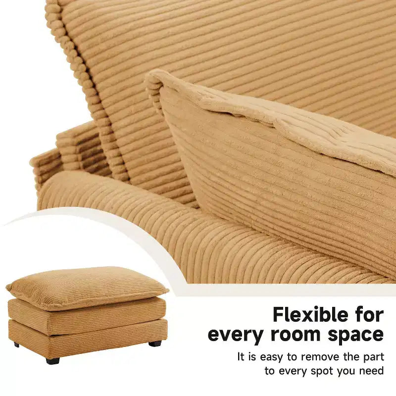 41.34 Poltrona accentata oversize in velluto a coste, poltrona divano con pouf e seduta ampia, poltrone moderne da lettura per camera da letto e soggiorno
