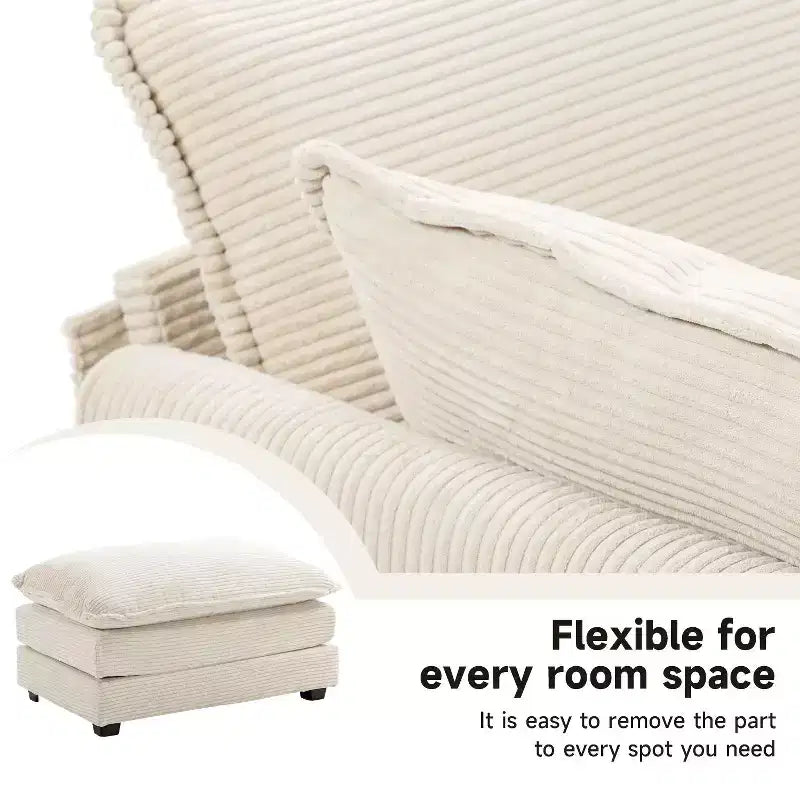 41.34 Poltrona accentata oversize in velluto a coste, poltrona divano con pouf e seduta ampia, poltrone moderne da lettura per camera da letto e soggiorno