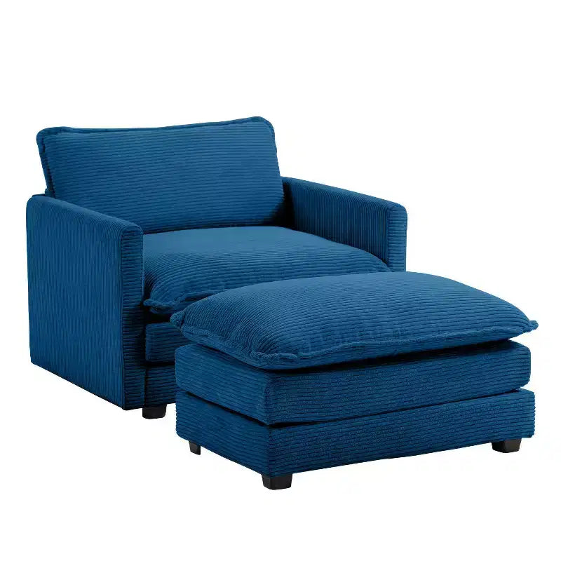 41.34 Poltrona accentata oversize in velluto a coste, poltrona divano con pouf e seduta ampia, poltrone moderne da lettura per camera da letto e soggiorno