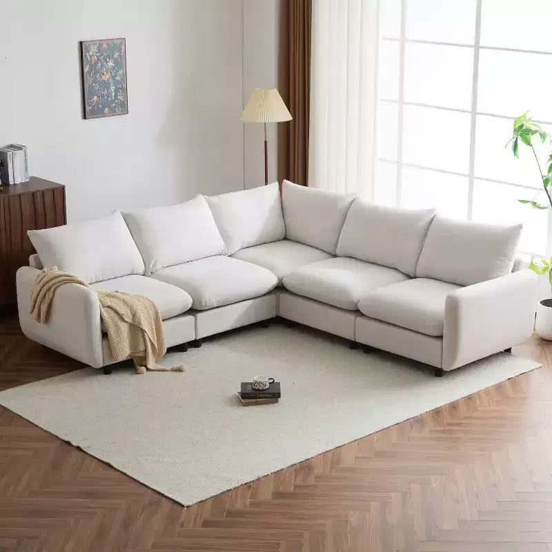 Divano sezionale modulare moderno imbottito a 5 pezzi, bianco
