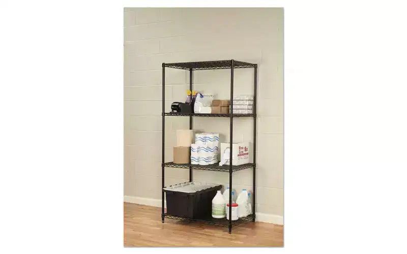 Kit Scaffalatura a quattro ripiani in filo, certificata industriale, 36l x 24p x 72h, nera