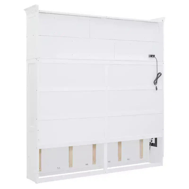 Letto a scomparsa matrimoniale Queen size dal design moderno, ripiegabile in un mobile con ripiani superiori e porte USB