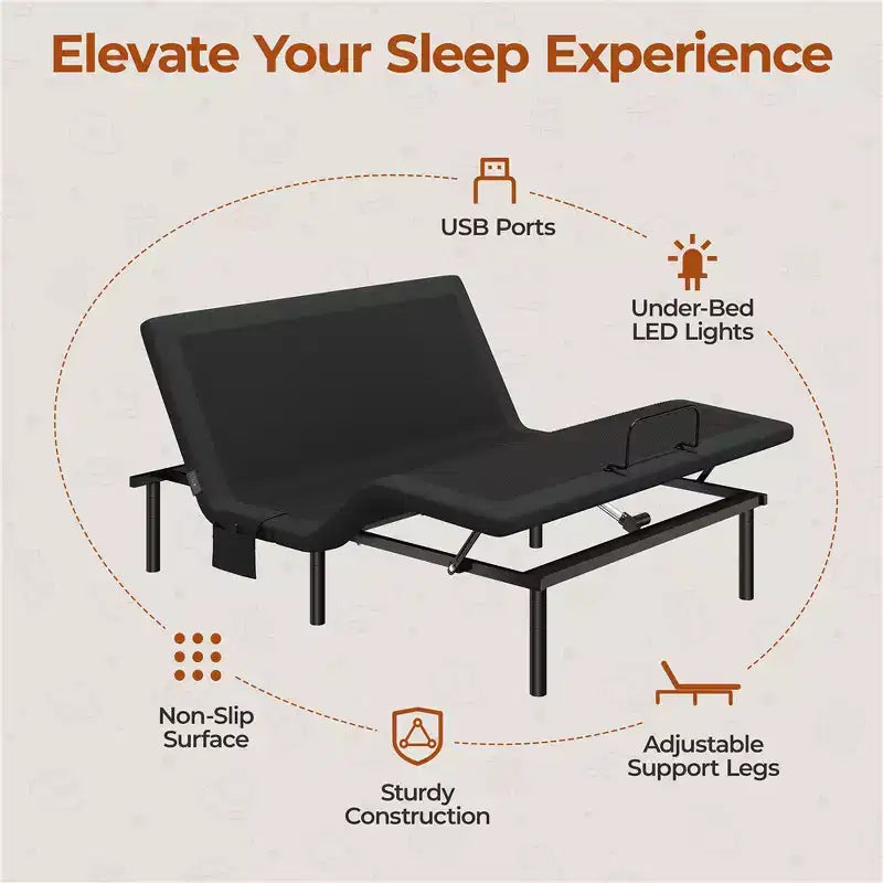 Telaio Letto Regolabile Imbottito con Inclinazione Indipendente Testa e Piedi