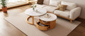 Round Nesting Coffee Table Set with White Marble Top, 2-Tier Storage & Drawer, Natural - ModernLuxe