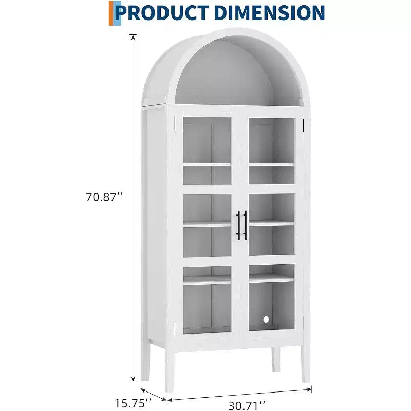 Dispensa da cucina alta 70 con ripiani ad arco, luci a LED e ripiani regolabili, libreria ad arco per cucina, sala da pranzo, soggiorno