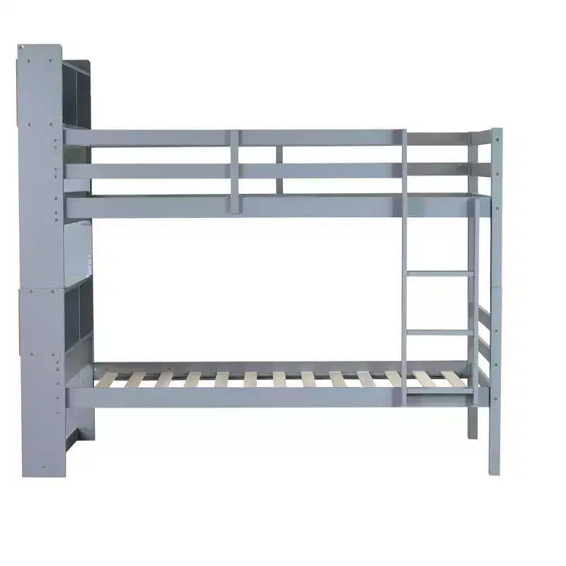 Letto a castello singolo su singolo con mensole portaoggetti, letto a castello per bambini 2 in 1 in legno di gomma con sponde di sicurezza e scaletta, letto singolo per la camera da letto