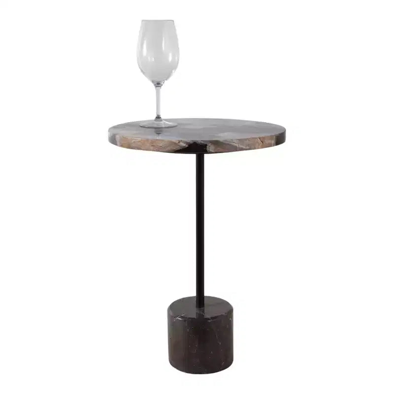 Tavolino con Piano Rotondo in Marmo e Base Decorativa - Pezzo d'Accento Moderno per Piccoli Spazi, Arredamento Camera e Arredamento Casa - 21, Nero e Marrone