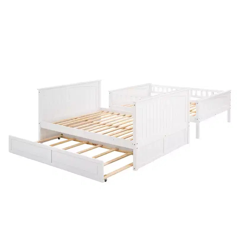 Letto a castello Full su Full con letto estraibile, struttura letto a castello in legno di dimensioni Full per bambini e ragazzi