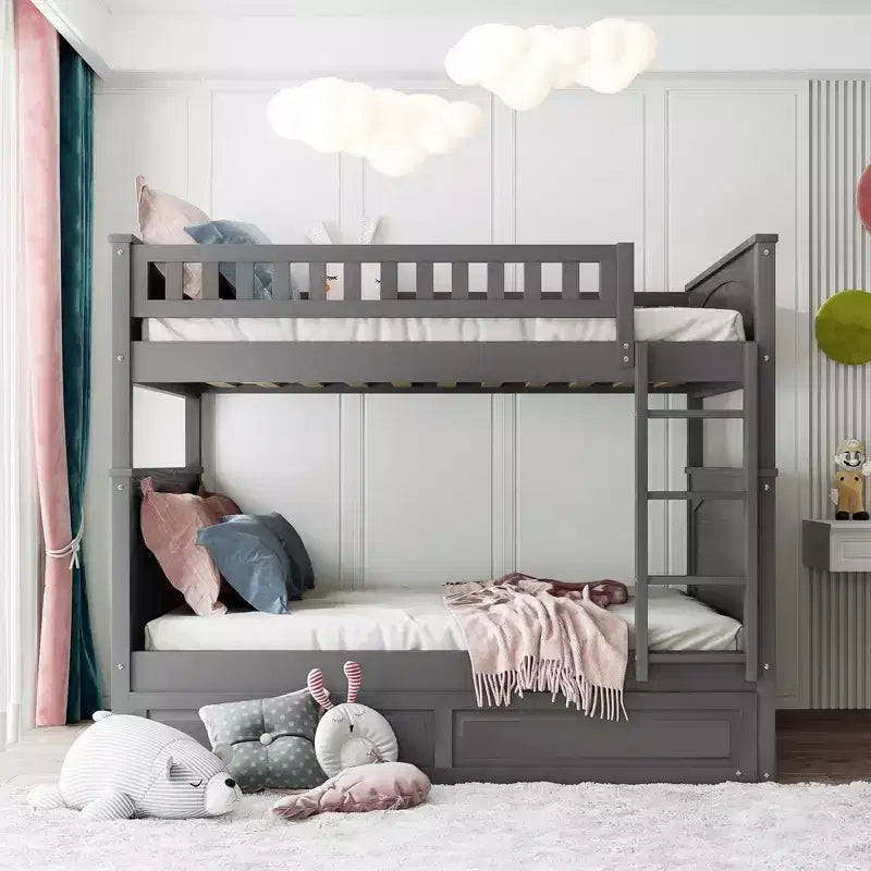 Letto a castello Full su Full con letto estraibile, struttura letto a castello in legno di dimensioni Full per bambini e ragazzi