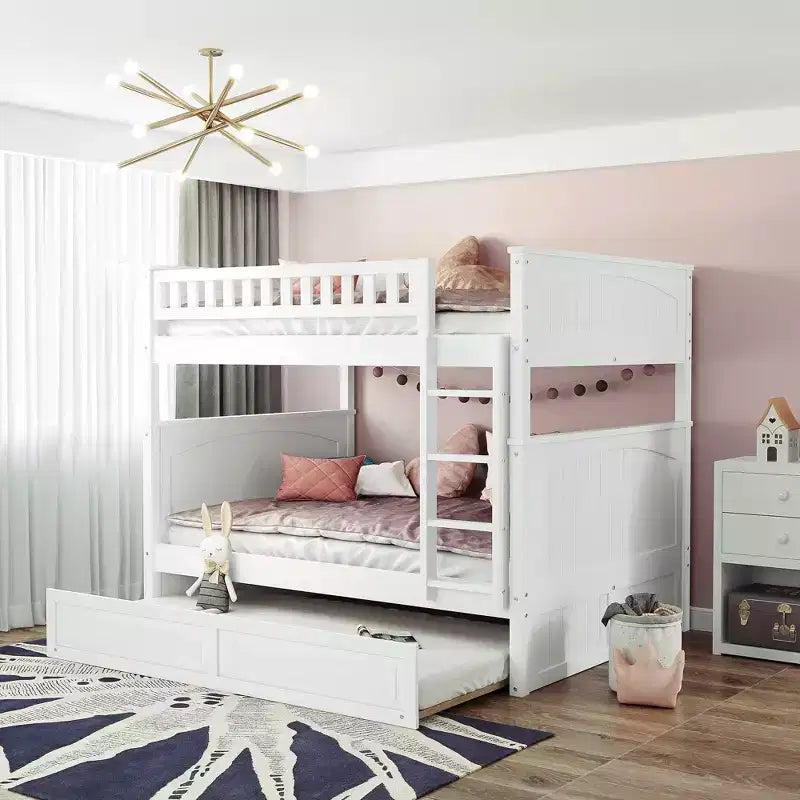 Letto a castello Full su Full con letto estraibile, struttura letto a castello in legno di dimensioni Full per bambini e ragazzi