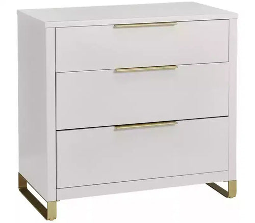Modrn 62564562 Glam 3 Drawer Dresser, Bianca White W/Satin Brass