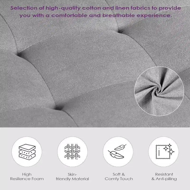 Divano letto a 3 posti, Divano moderno rivestito in lino, Set di 2 pezzi (Divanetto e Poltrona) con sedute profonde per soggiorno, Grigio chiaro