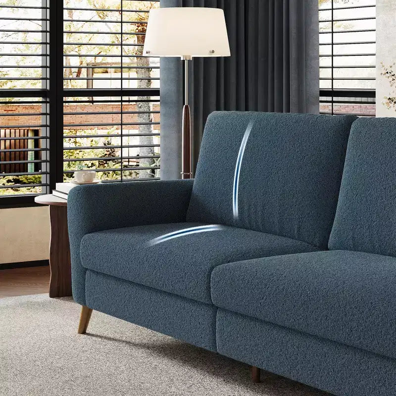 Divano moderno da 84 pollici, divano grande a 3 posti con braccioli aerodinamici, divanetto in bouclé con piedini in legno, divano comodo per soggiorno, appartamento, salotto