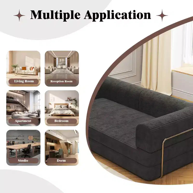 Divano Letto Trasformabile, Divano Letto in Tessuto Corduroy con Spugna ad Alta Densità, Divano Letto Modulare per Soggiorno Salotto Studio