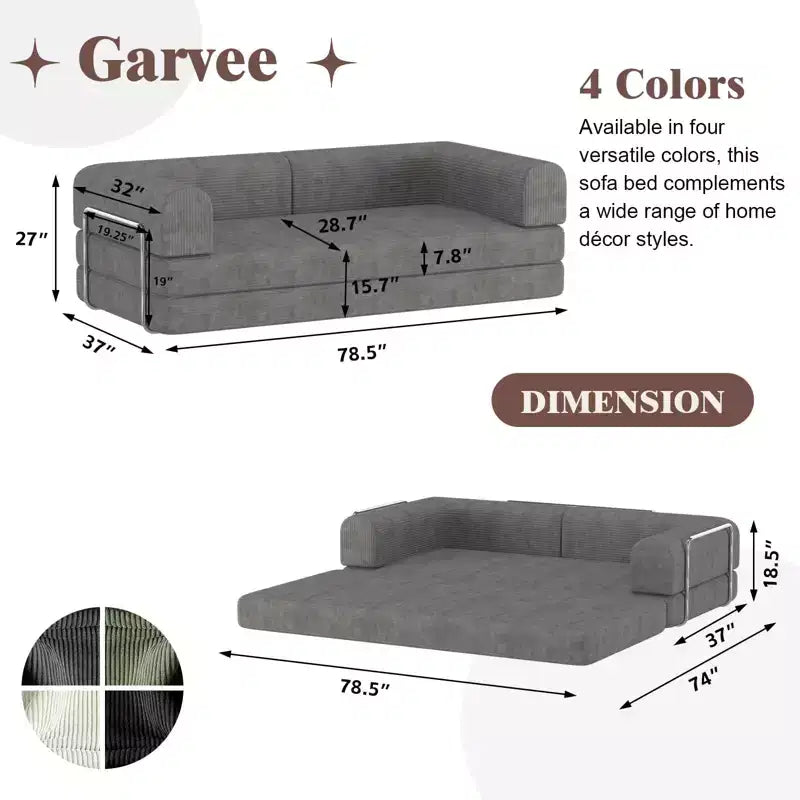 Divano Letto Trasformabile, Divano Letto in Tessuto Corduroy con Spugna ad Alta Densità, Divano Letto Modulare per Soggiorno Salotto Studio