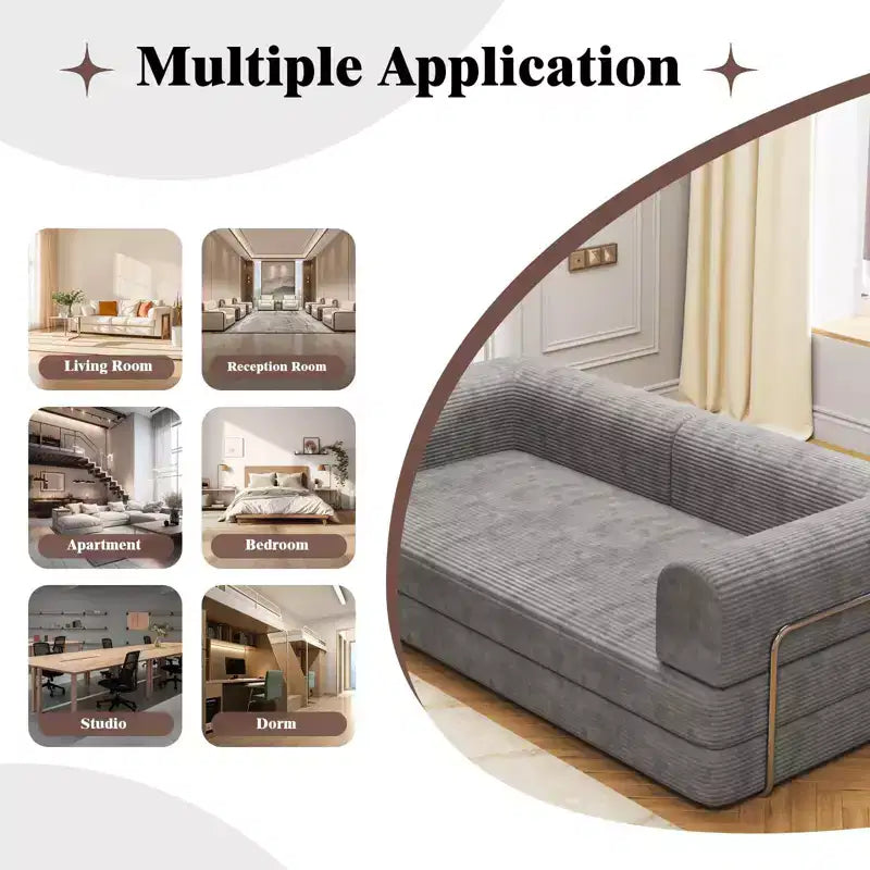 Divano Letto Trasformabile, Divano Letto in Tessuto Corduroy con Spugna ad Alta Densità, Divano Letto Modulare per Soggiorno Salotto Studio