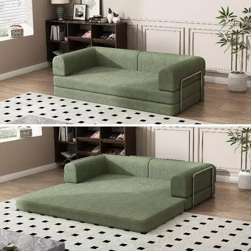 Divano Letto Trasformabile, Divano Letto in Tessuto Corduroy con Spugna ad Alta Densità, Divano Letto Modulare per Soggiorno Salotto Studio