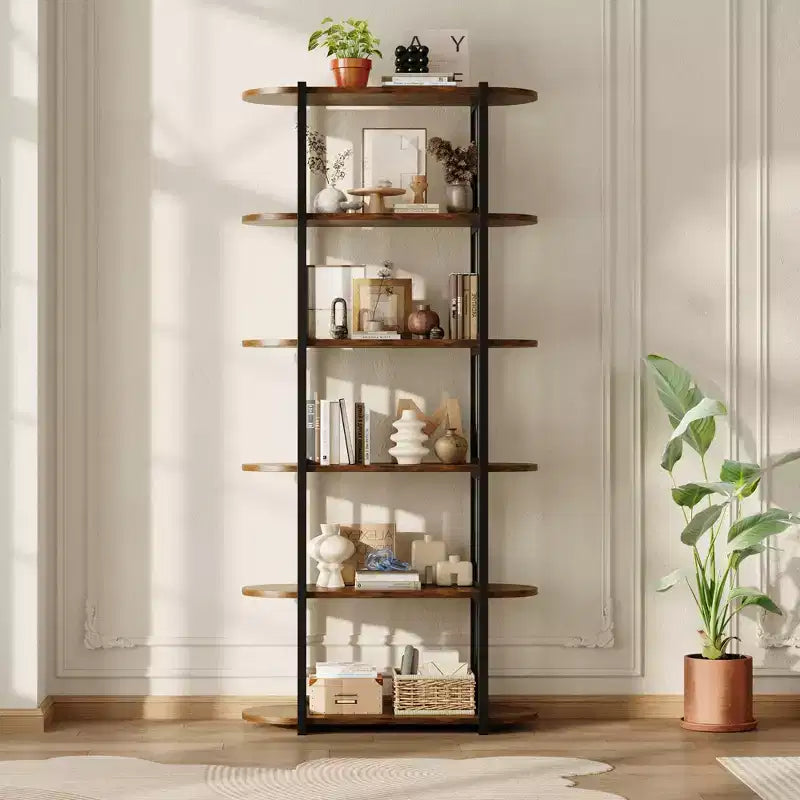 Libreria industriale a 6 ripiani - Scaffale alto 180 cm con struttura in metallo e ripiani in MDF, libreria autoportante per soggiorno, camera da letto, casa