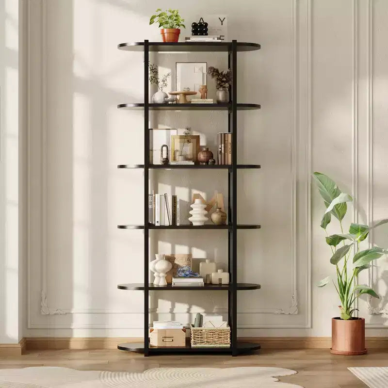 Libreria industriale a 6 ripiani - Scaffale alto 180 cm con struttura in metallo e ripiani in MDF, libreria autoportante per soggiorno, camera da letto, casa
