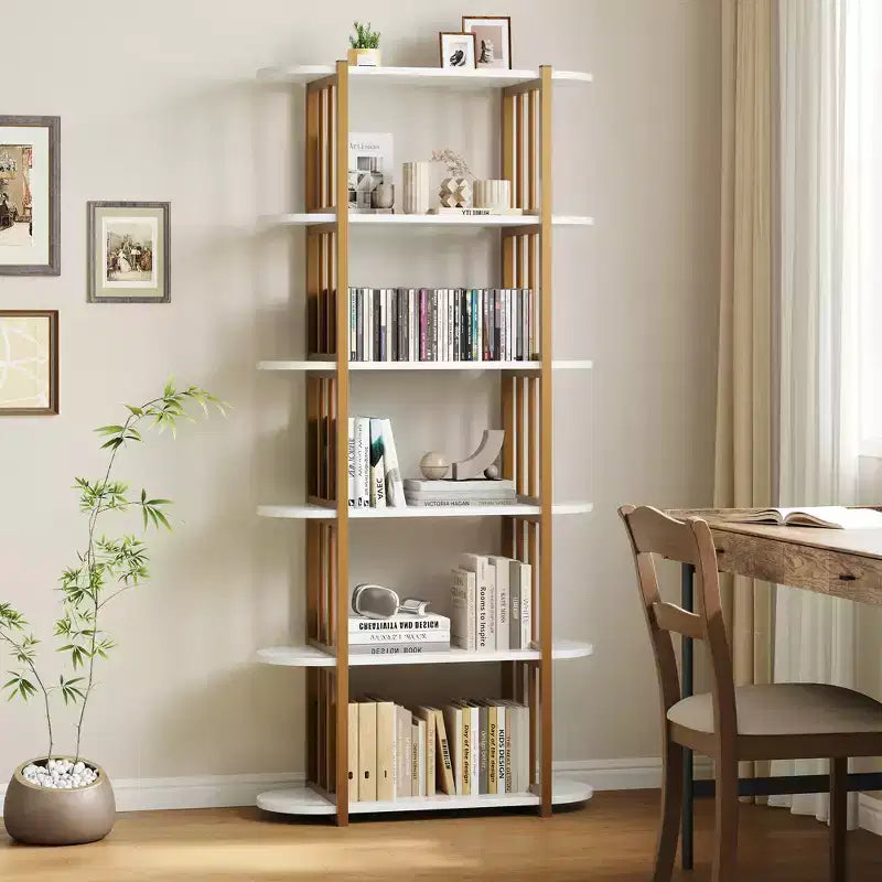 Libreria industriale a 6 ripiani - Scaffale alto 180 cm con struttura in metallo e ripiani in MDF, libreria autoportante per soggiorno, camera da letto, casa