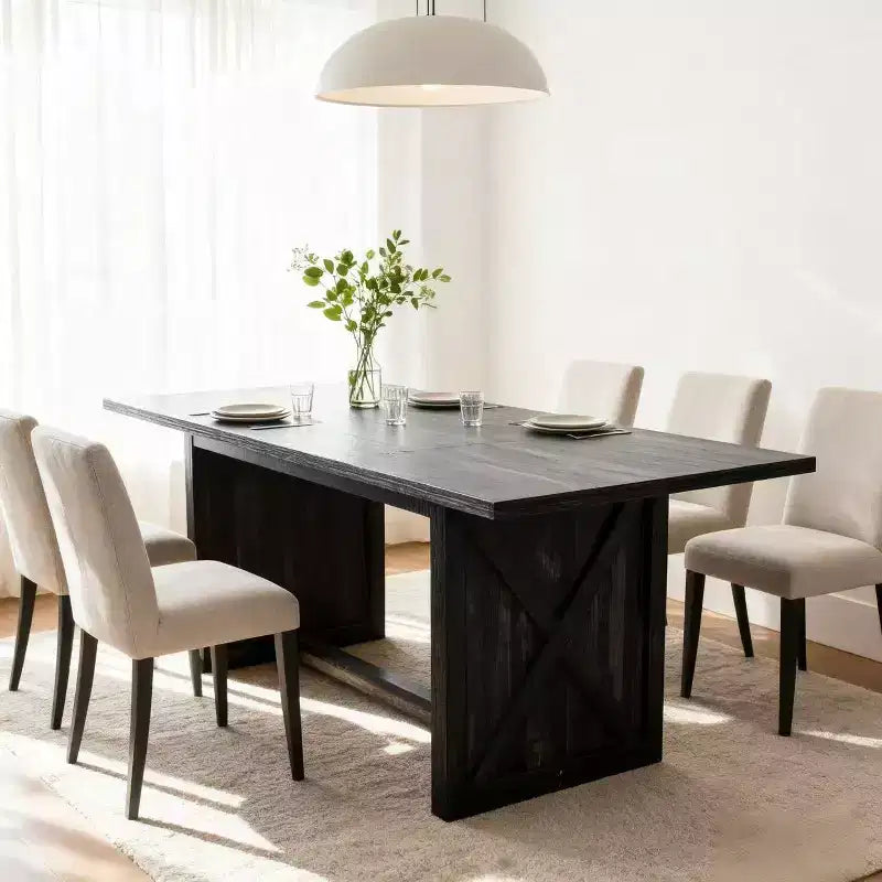 Tavolo da Pranzo Rettangolare con Base a X, Stile Industriale Rustico per Sala da Pranzo, Legno Nero
