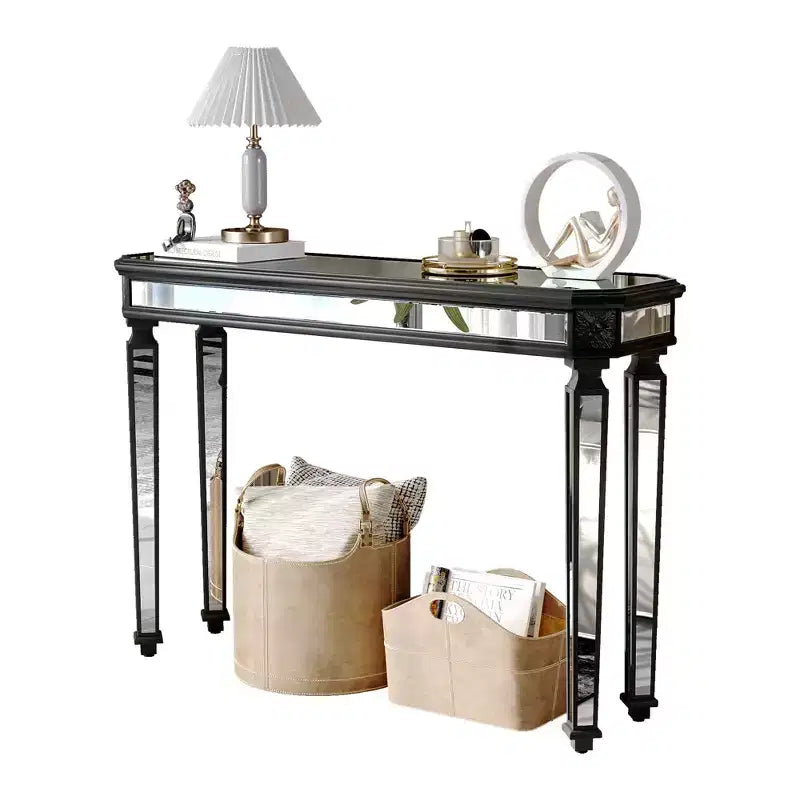 Tavolo consolle vintage da 48 pollici con intaglio a venatura del legno, Tavolo d'accento con superficie a specchio, Tavolo da ingresso per soggiorno, Ingresso