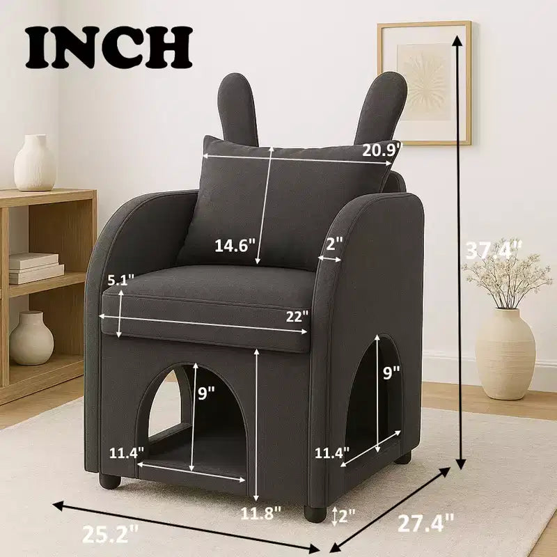 Semplice Poltrona con Orecchie da Coniglio, Cuccia Nascosta Integrata per Gatti e Cani, Poltrona Singola Pet-Friendly per Camera da Letto e Soggiorno
