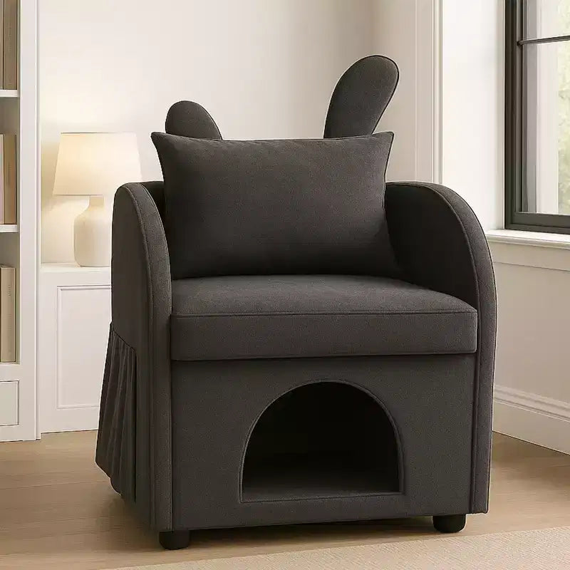 Semplice Poltrona con Orecchie da Coniglio, Cuccia Nascosta Integrata per Gatti e Cani, Poltrona Singola Pet-Friendly per Camera da Letto e Soggiorno