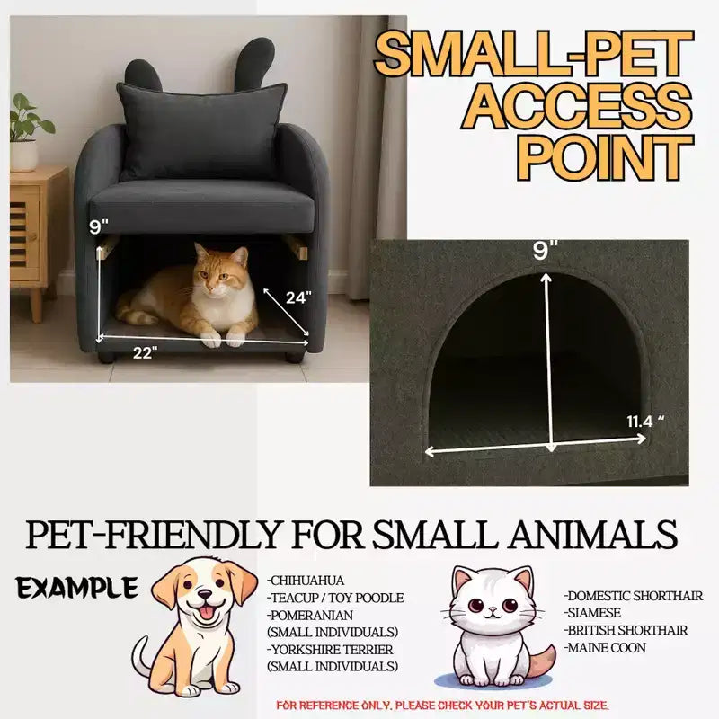 Semplice Poltrona con Orecchie da Coniglio, Cuccia Nascosta Integrata per Gatti e Cani, Poltrona Singola Pet-Friendly per Camera da Letto e Soggiorno